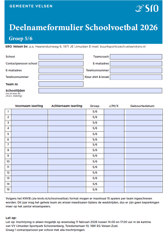 Inschrijfformulier groep 5/6 