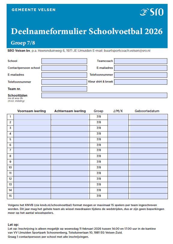 Inschrijfformulier groep 7/8